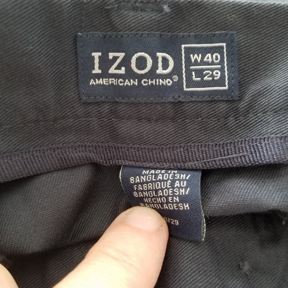 Izod Mens 39x27 Chino Pants Khaki Dark Navy Blue Pleated Cotton EUC - Picture 5 of 9